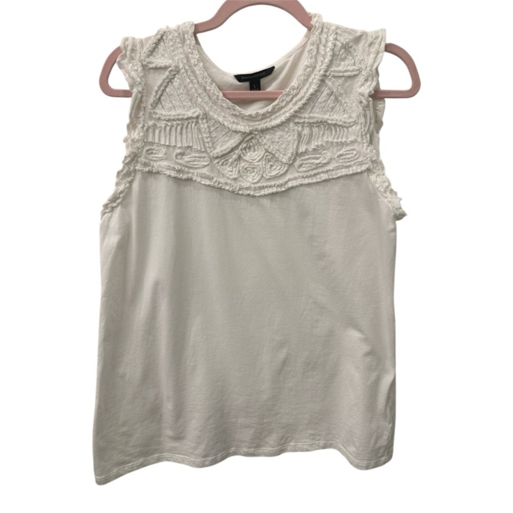 Banana Republic White Textured Sleeveless Blouse L